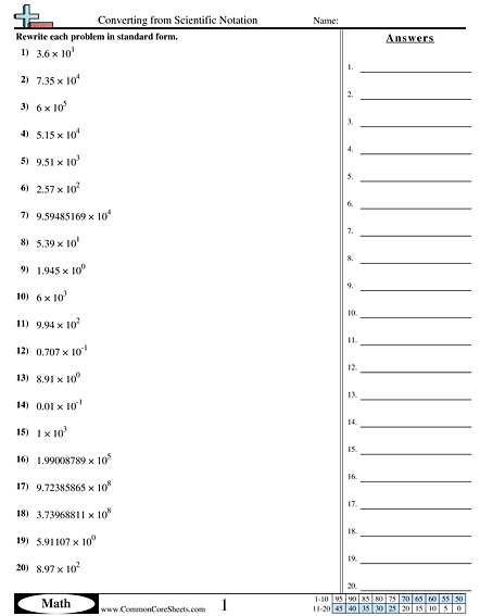 Converting from Scientific Notation Worksheet - Converting from Scientific Notation worksheet